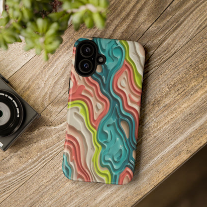 Abstract Contour Phone Case — Colorful Topographic Pattern Tough Case