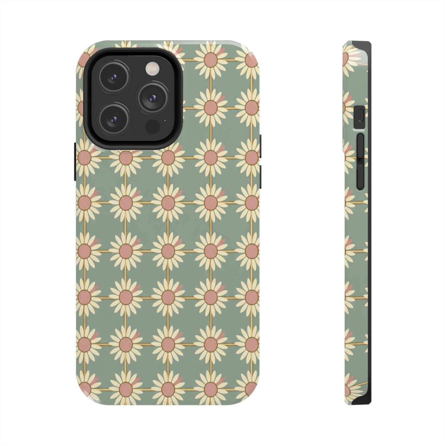 Daisy Pattern Tough Phone Case — Retro Floral Protective Cover