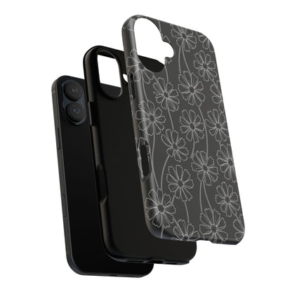 Floral Doodle Tough Phone Case — Black & Gray Daisy Pattern