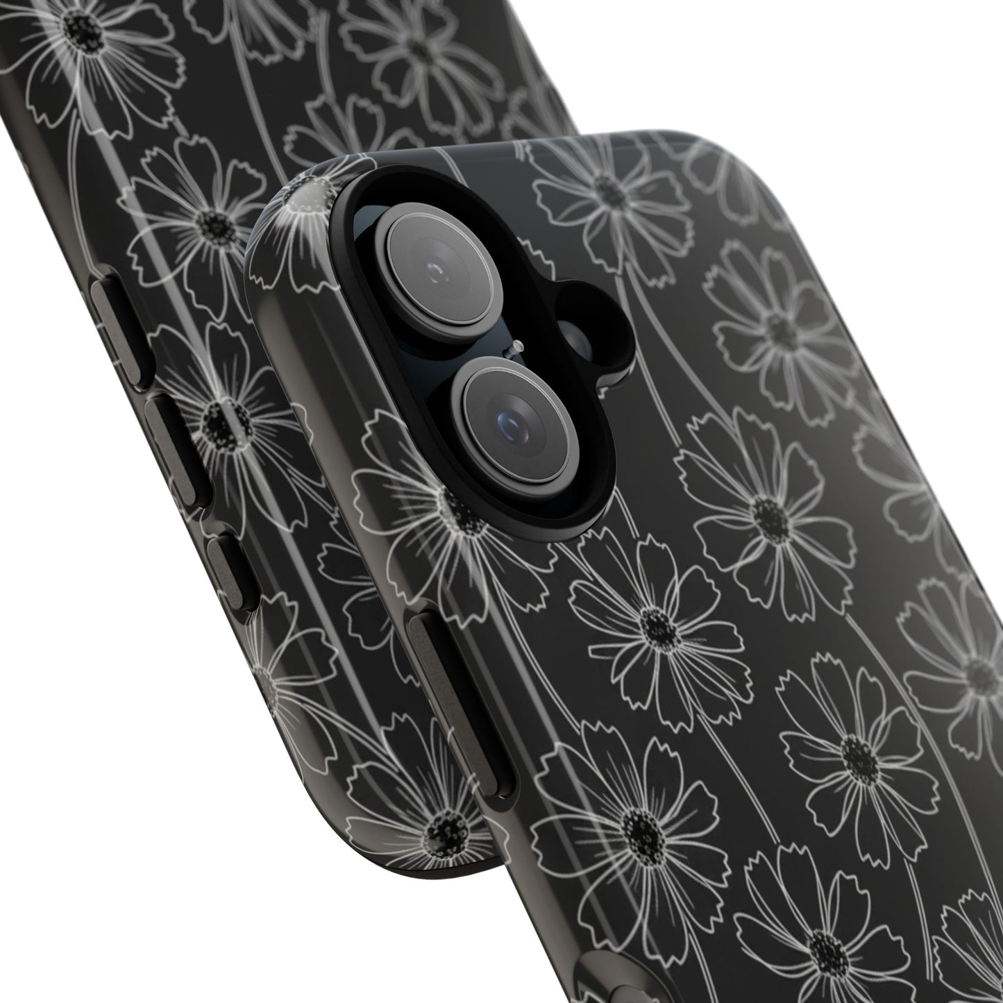 Floral Doodle Tough Phone Case — Black & Gray Daisy Pattern