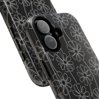Floral Doodle Tough Phone Case — Black & Gray Daisy Pattern