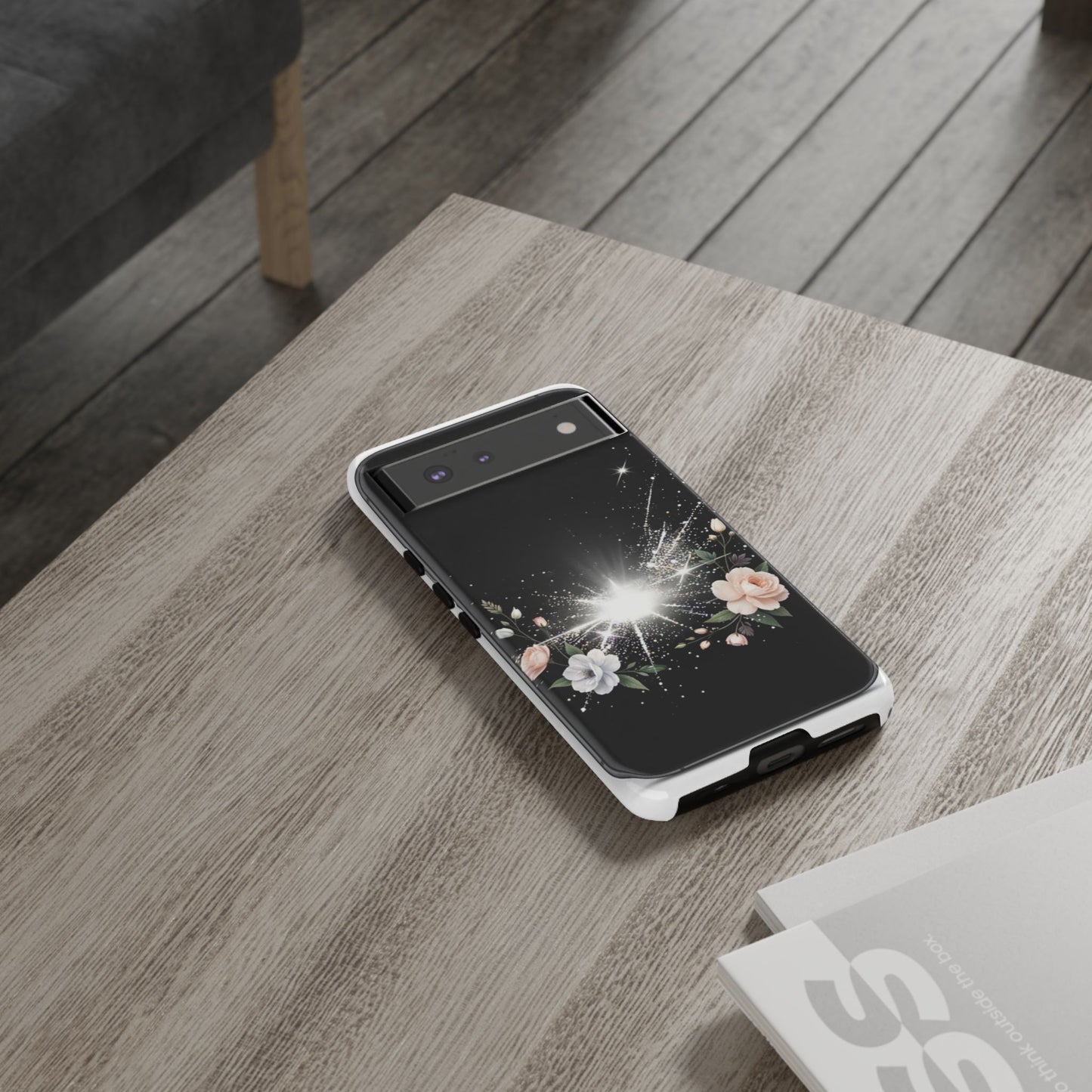 Floral Burst Phone Case — Protective Black Sparkle Design