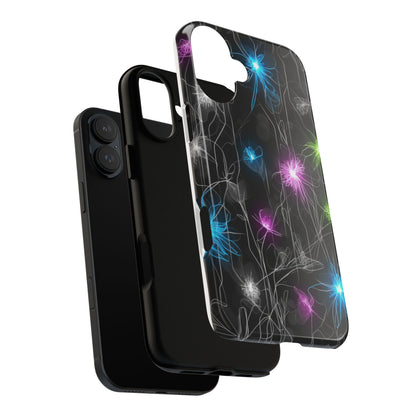 Neon Floral Tough Phone Case — Glow Flower Protective iPhone Cover