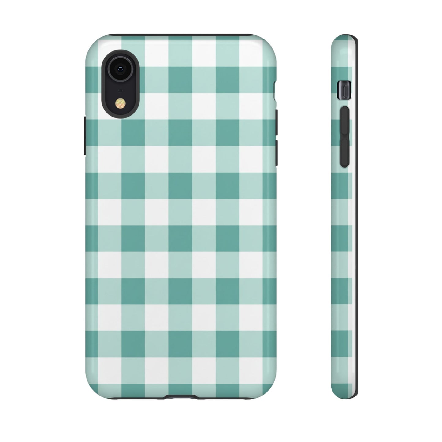 Mint Green Buffalo Check Tough Phone Case — Durable Plaid Protective Cover