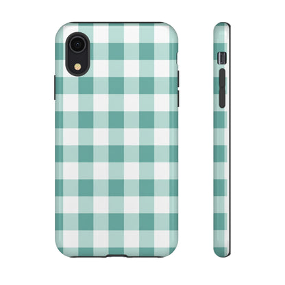 Mint Green Buffalo Check Tough Phone Case — Durable Plaid Protective Cover
