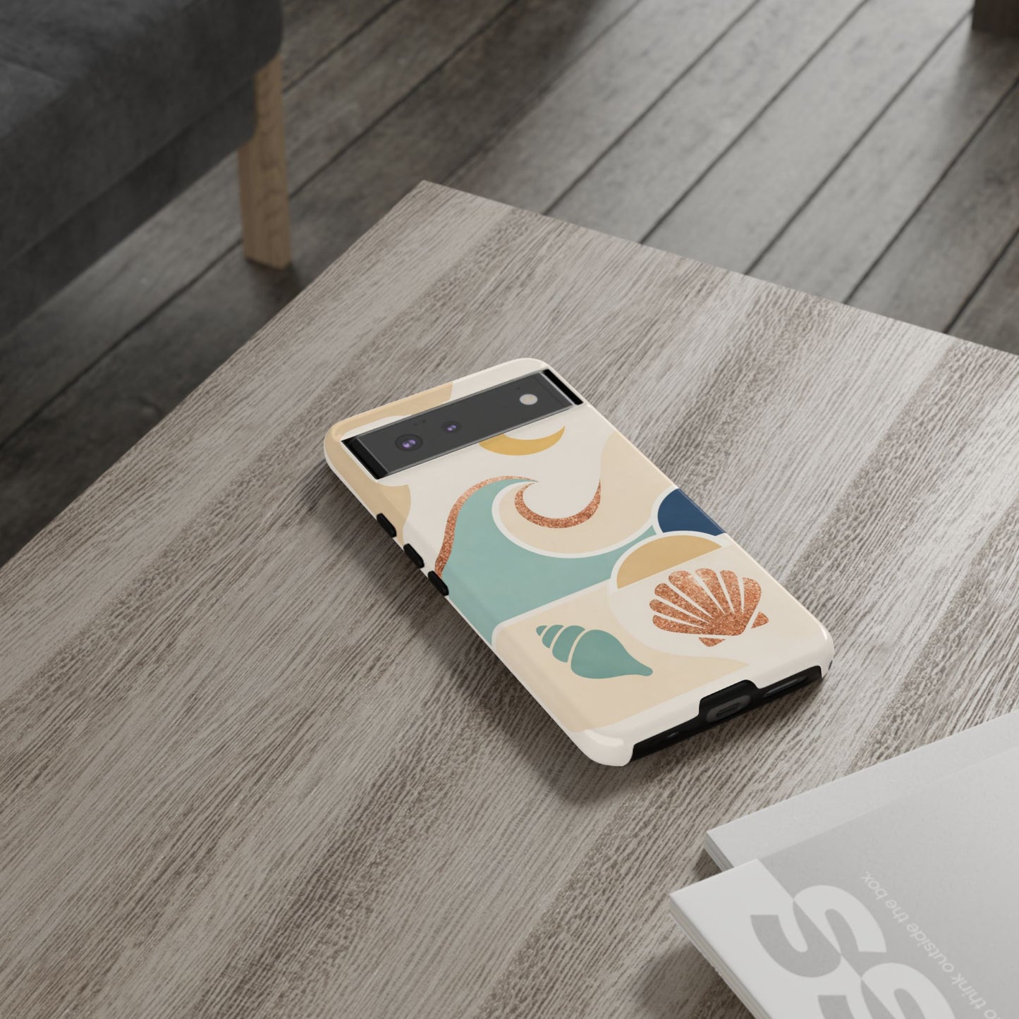 Sea Breeze Tough Phone Case — Retro Waves & Shells Design