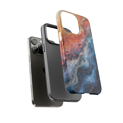 Marbled Galaxy Tough Phone Case — Abstract Blue & Coral Protective Cover