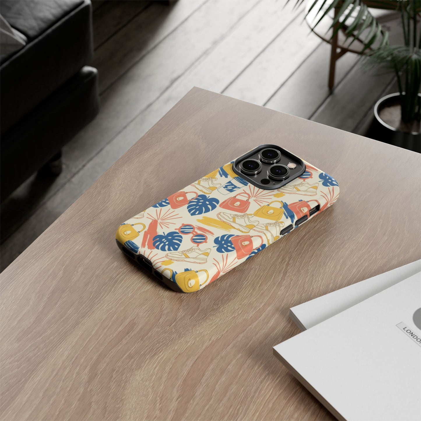 Tough Cases: Retro Summer Pattern Phone Case – Sunglasses, Sneakers & Tropical Leaves