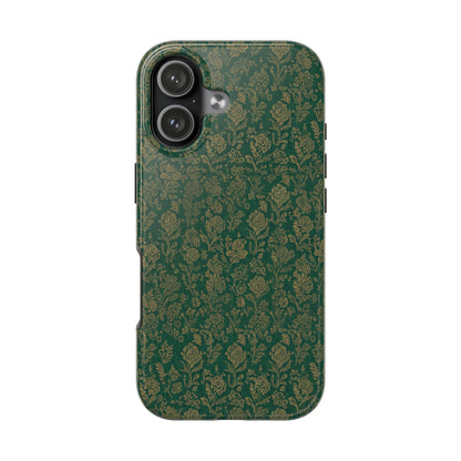 Vintage Floral Tough Phone Case — Green Damask Protective Cover