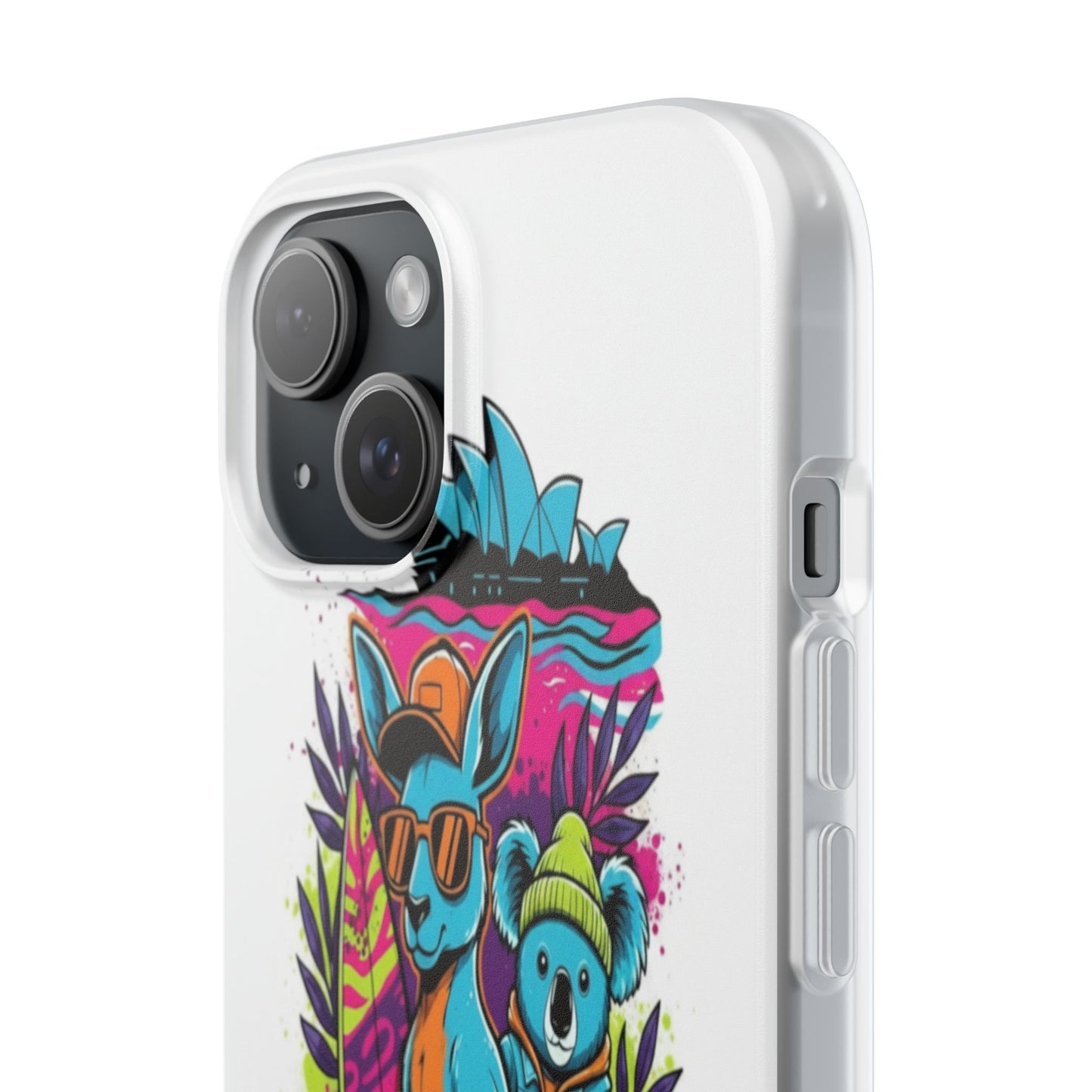Kangaroo & Koala Surf Phone Case — Neon Aussie Beach Vibes Flexible Case