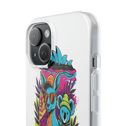 Kangaroo & Koala Surf Phone Case — Neon Aussie Beach Vibes Flexible Case