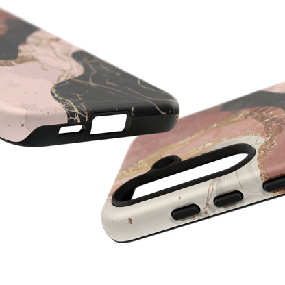 Marbled Rose Gold Phone Case — Abstract Pink & Black Protective Tough Case