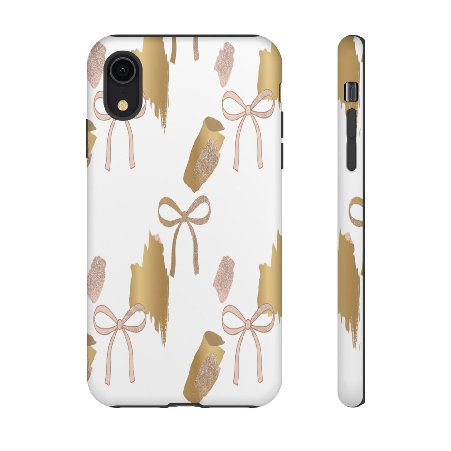 Phone Case — Gold Brushstroke & Blush Bow Pattern