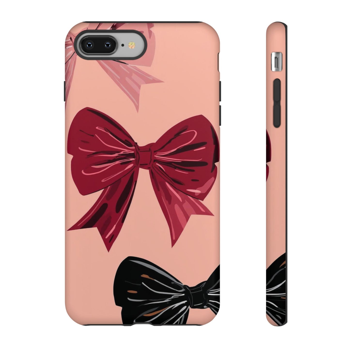 Bow Pattern Tough Phone Case — Pink, Red & Black Decorative Bows
