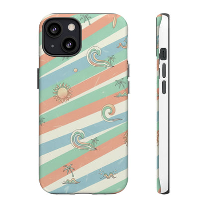 Surf Stripe Tough Phone Case — Retro Beach Waves Pattern