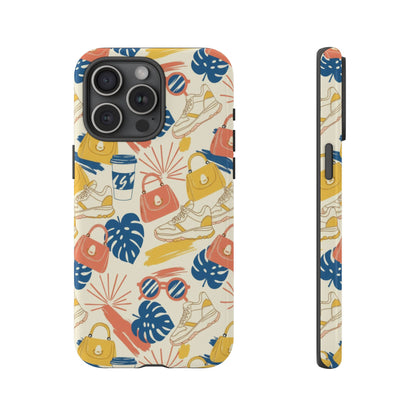 Tough Cases: Retro Summer Pattern Phone Case – Sunglasses, Sneakers & Tropical Leaves