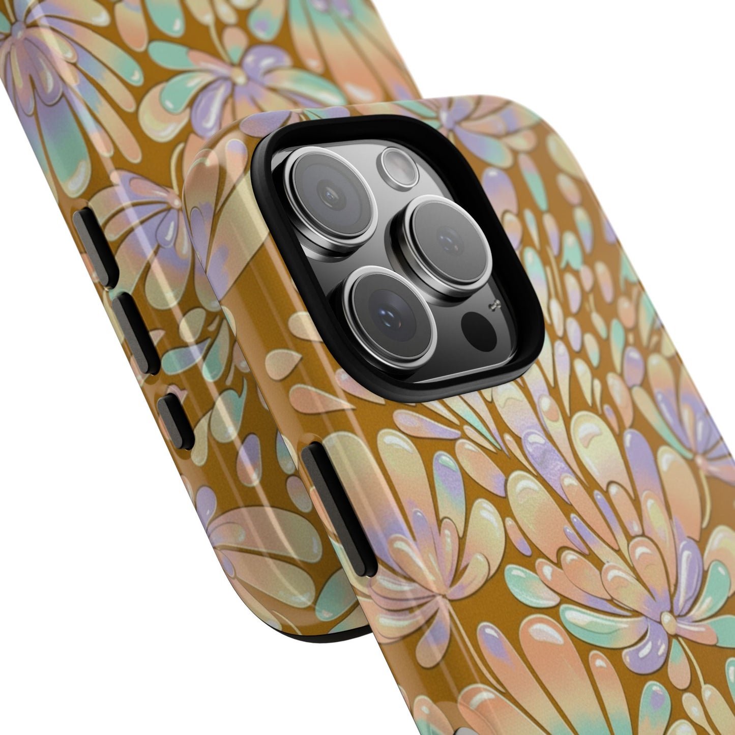 Floral Burst Tough Phone Case – Gold Pastel Botanical Protection