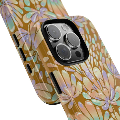 Floral Burst Tough Phone Case – Gold Pastel Botanical Protection