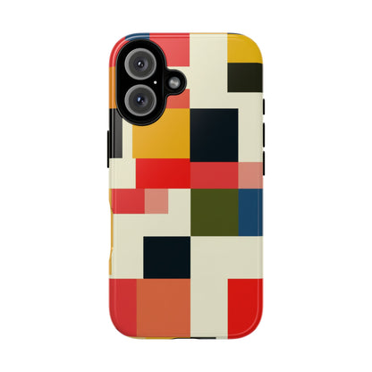 Abstract Color Block Tough Phone Case — Retro Geometric Protective Cover