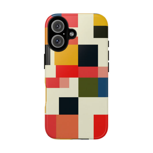 Abstract Color Block Tough Phone Case — Retro Geometric Protective Cover