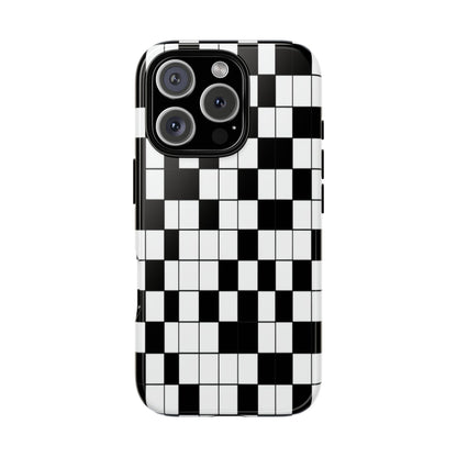 Crossword Grid Phone Case — Black & White Puzzle Pattern Tough Phone Cover