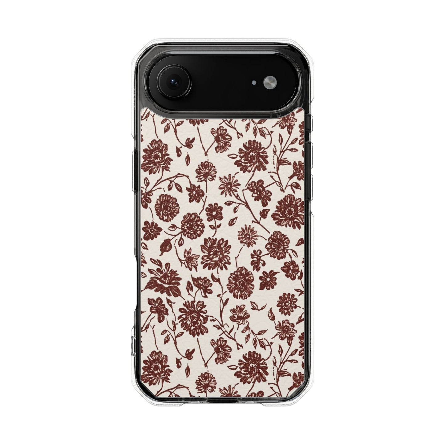 Floral Vintage Clear Phone Case — Brown Botanical Magnetic Impact Case