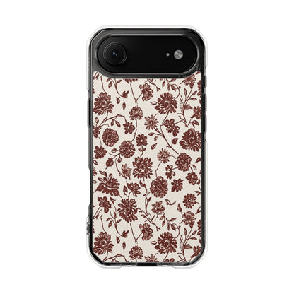 Floral Vintage Clear Phone Case — Brown Botanical Magnetic Impact Case