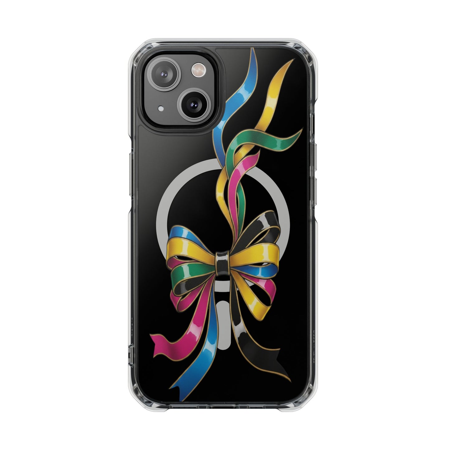 Clear Magnetic Phone Case — Colorful Ribbon Bow Design