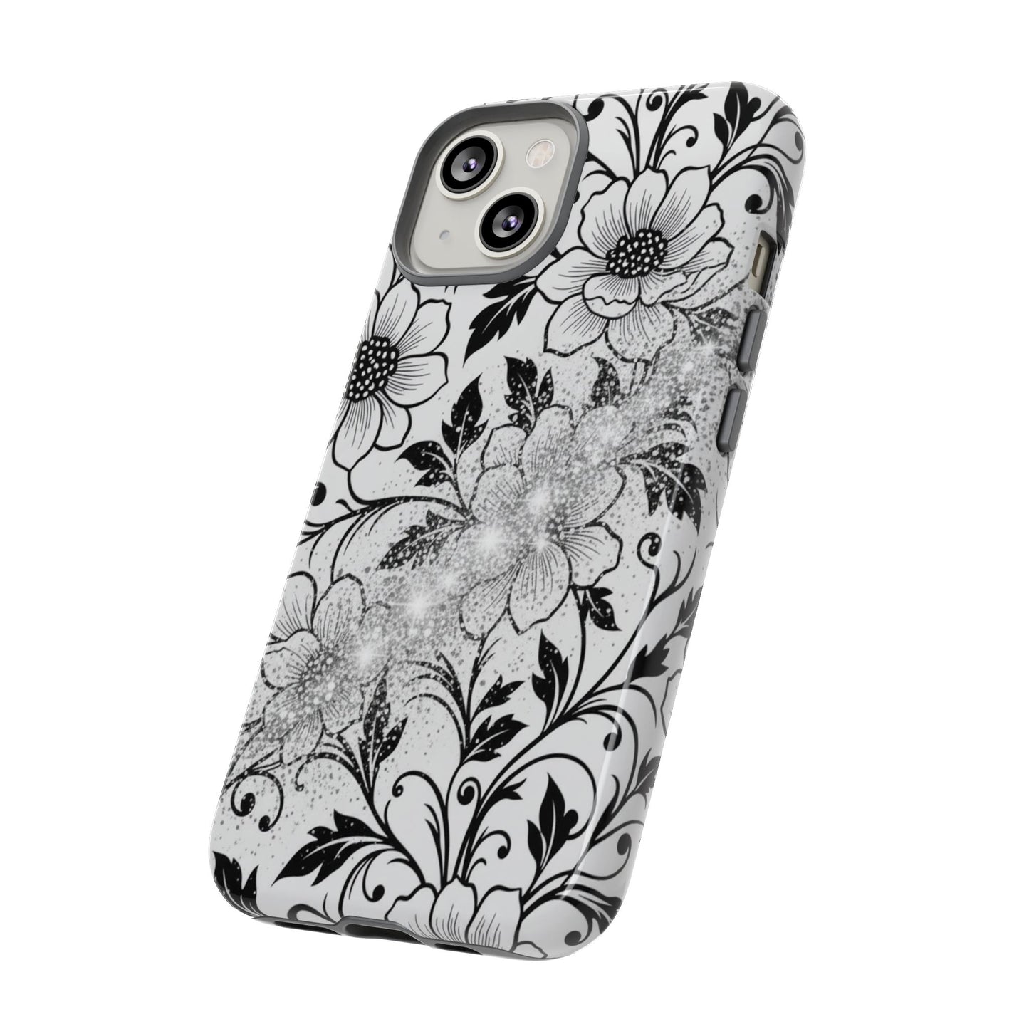 Floral Lace Phone Case — Black & White Vintage Flower Protective Case