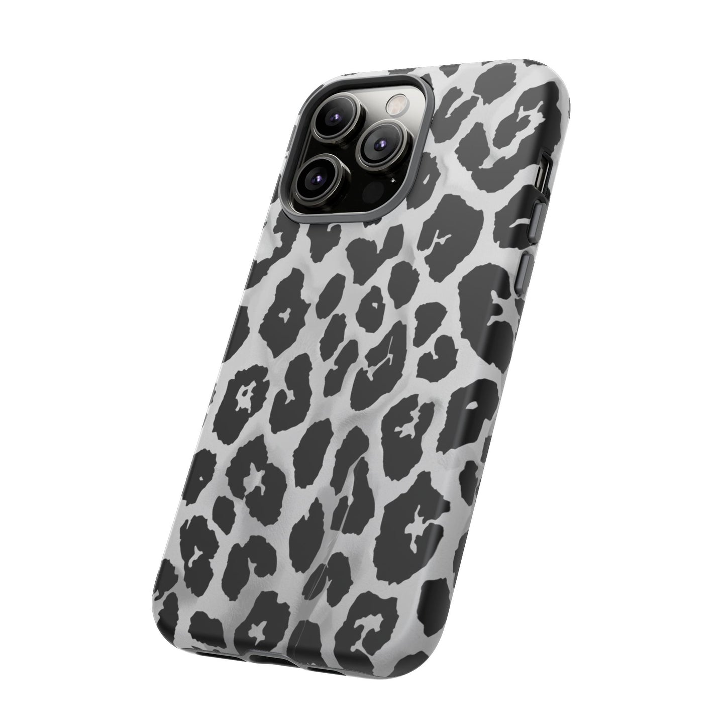 Leopard Print Tough Phone Case – Black & White Animal Pattern Protective Cover