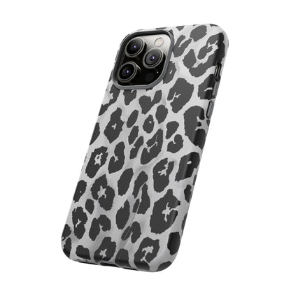 Leopard Print Tough Phone Case – Black & White Animal Pattern Protective Cover