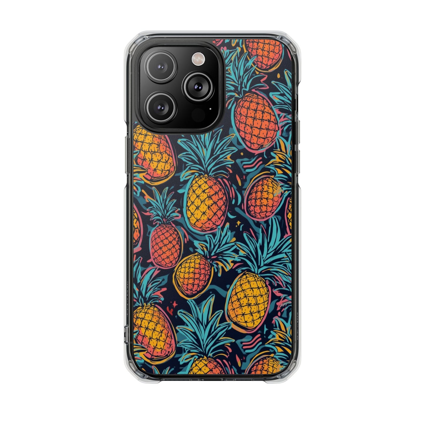 Pineapple Clear Magnetic Impact Phone Case — Tropical Pattern, Protective Clear Cover
