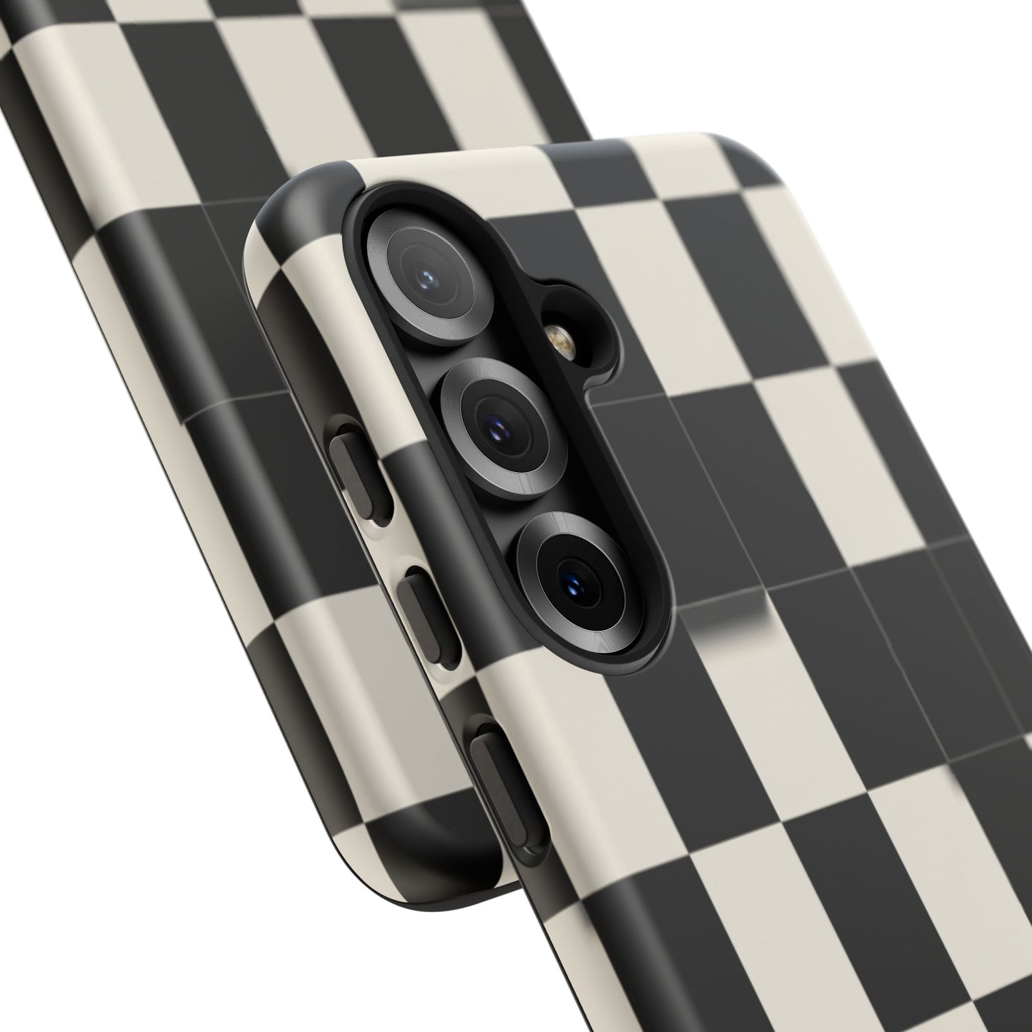 Checkerboard Tough Phone Case — Classic Black & Cream Grid Protective Cover