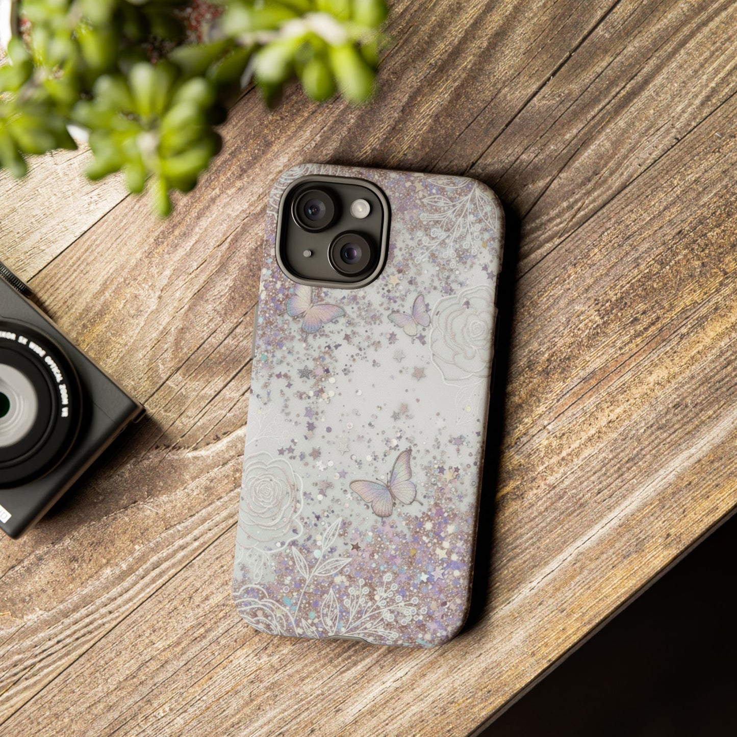 Butterfly Glitter Tough Phone Case — Floral Sparkle Protective Case
