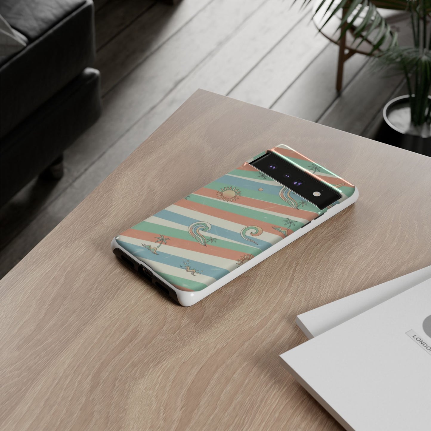 Surf Stripe Tough Phone Case — Retro Beach Waves Pattern