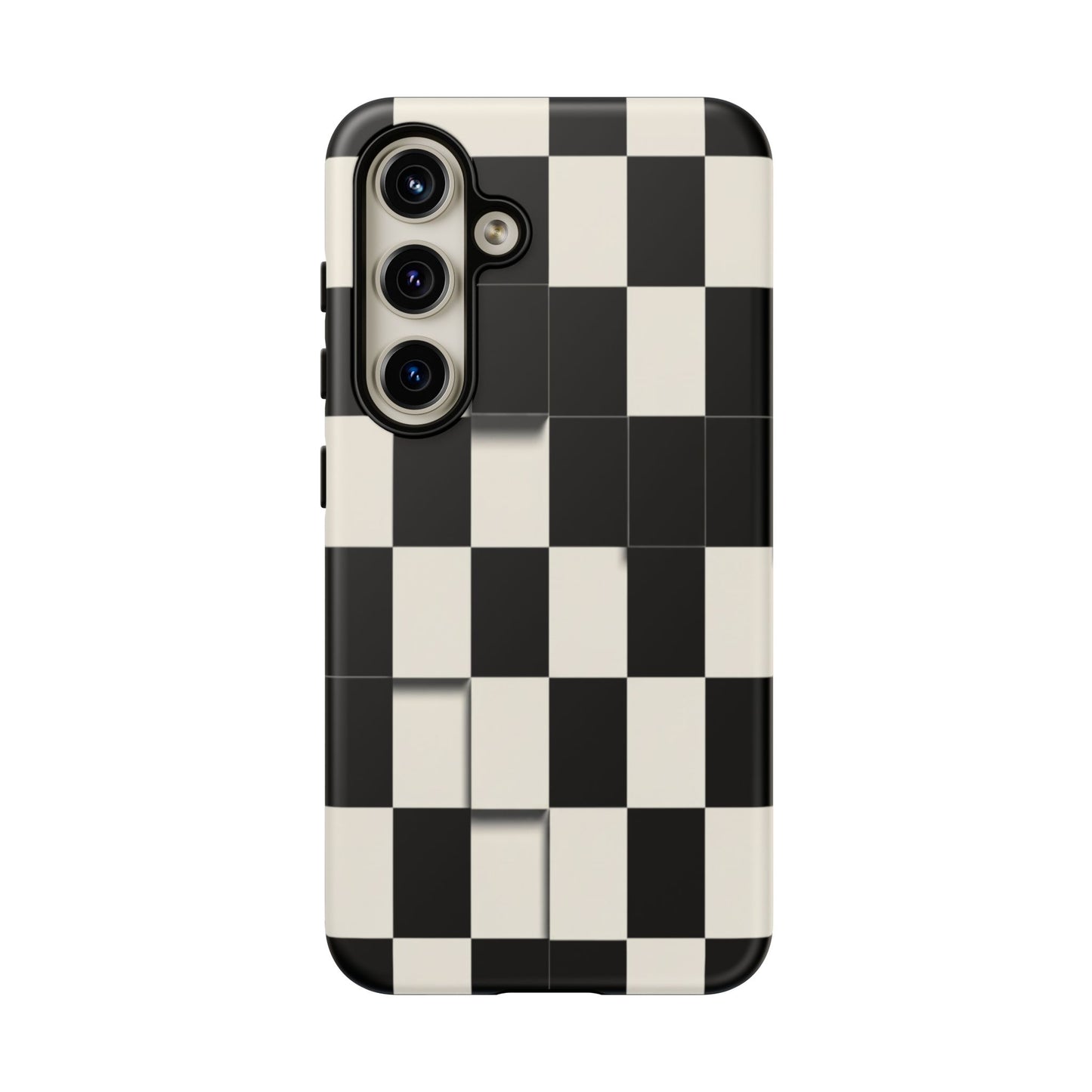Checkerboard Tough Phone Case — Classic Black & Cream Grid Protective Cover