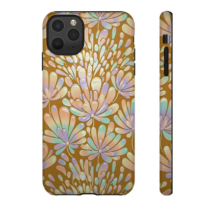Floral Burst Tough Phone Case – Gold Pastel Botanical Protection