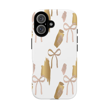 Phone Case — Gold Brushstroke & Blush Bow Pattern