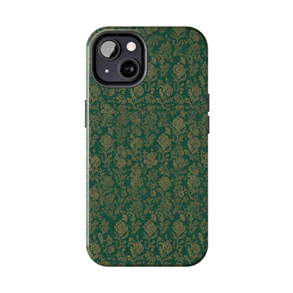 Vintage Floral Tough Phone Case — Green Damask Protective Cover
