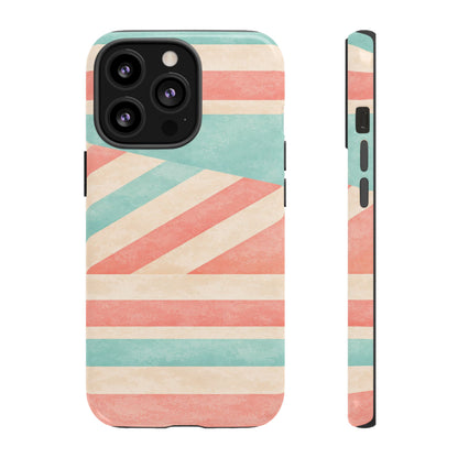 Pastel Stripes Tough Phone Case – Retro Coral & Teal Protective Cover