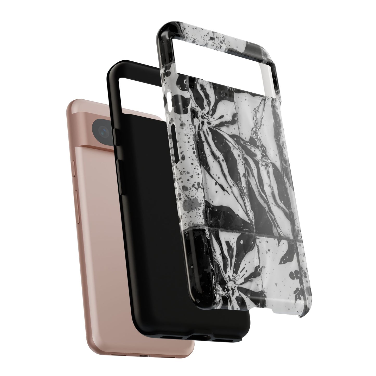 Monochrome Tile Floral Tough Phone Case