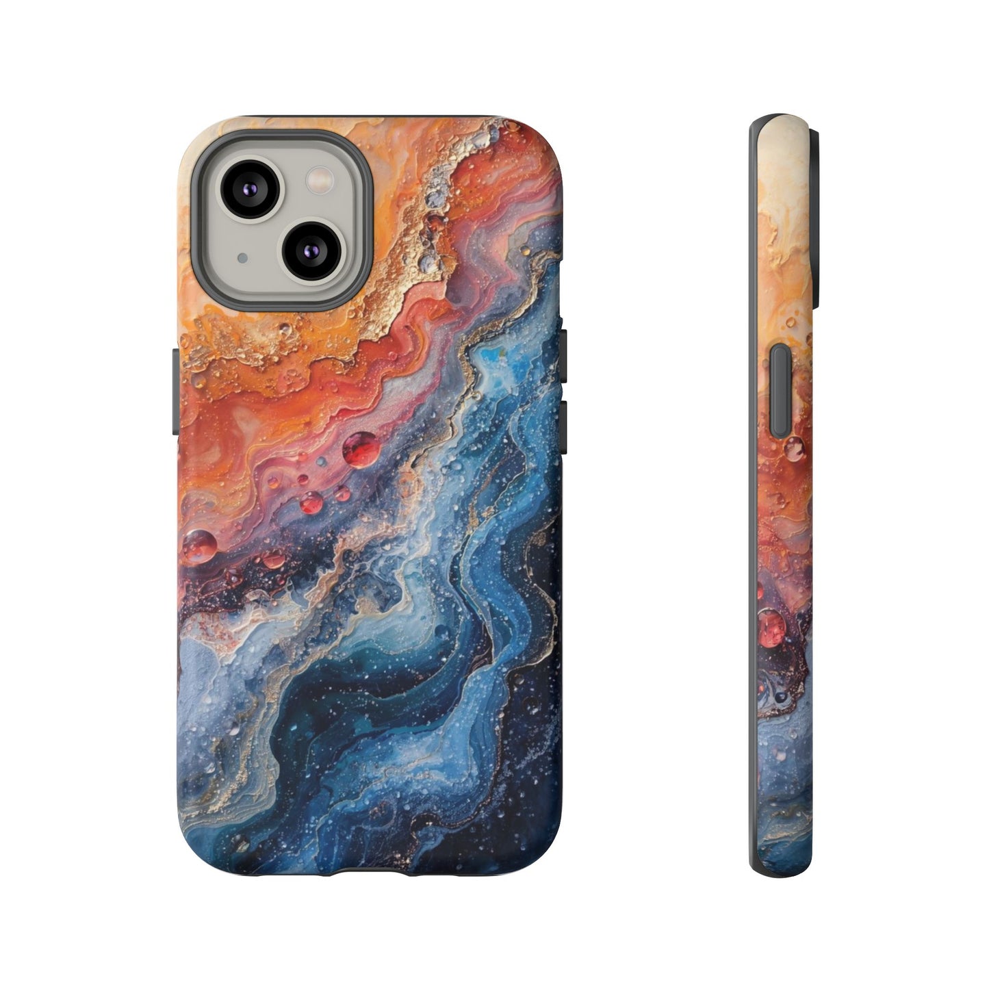 Marbled Galaxy Tough Phone Case — Abstract Blue & Coral Protective Cover