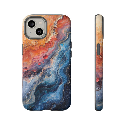 Marbled Galaxy Tough Phone Case — Abstract Blue & Coral Protective Cover