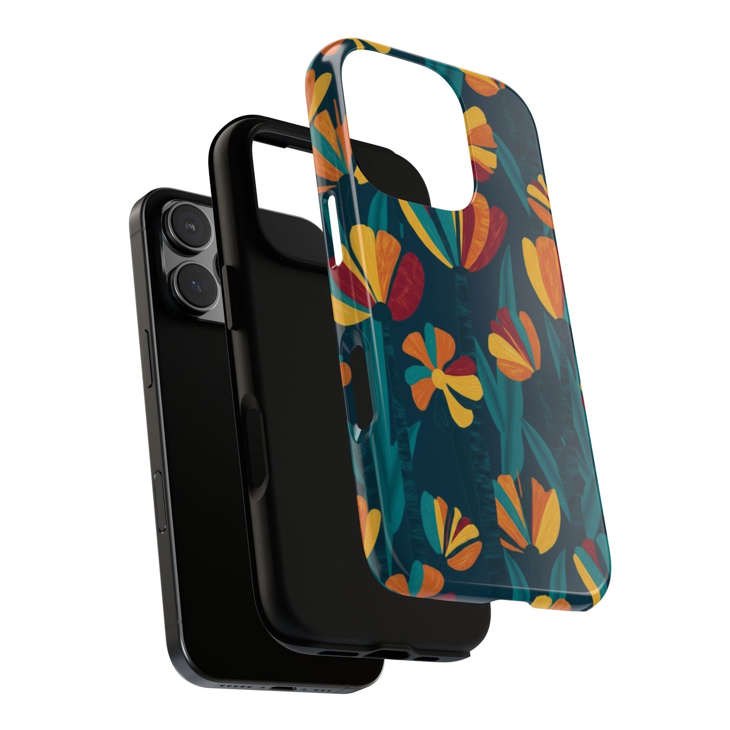 Floral Retro Teal Tough Phone Case — Vibrant Orange & Mustard Blooms