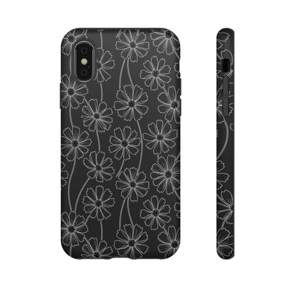 Floral Doodle Tough Phone Case — Black & Gray Daisy Pattern