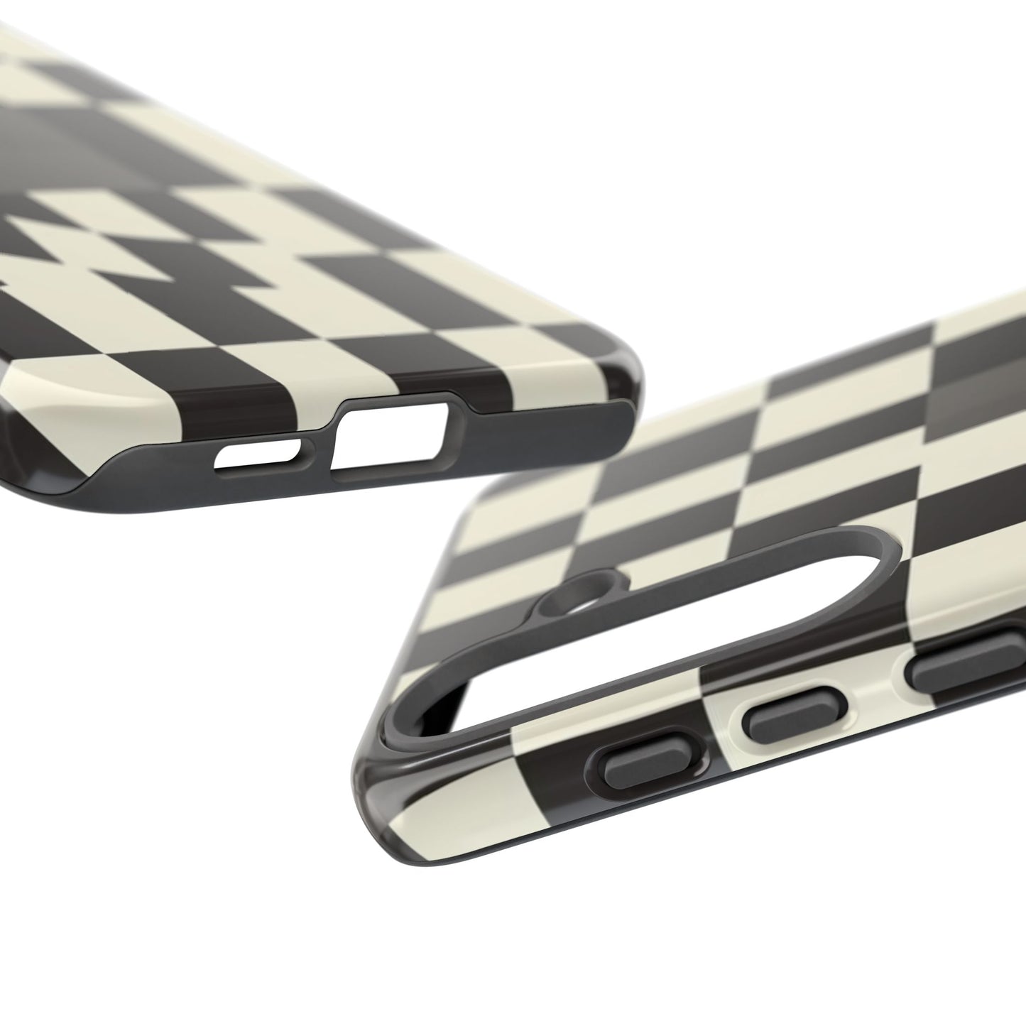 Checkerboard Wave Phone Case — Black & Cream Graphic Tough Case