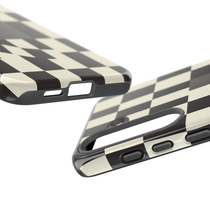 Checkerboard Wave Phone Case — Black & Cream Graphic Tough Case
