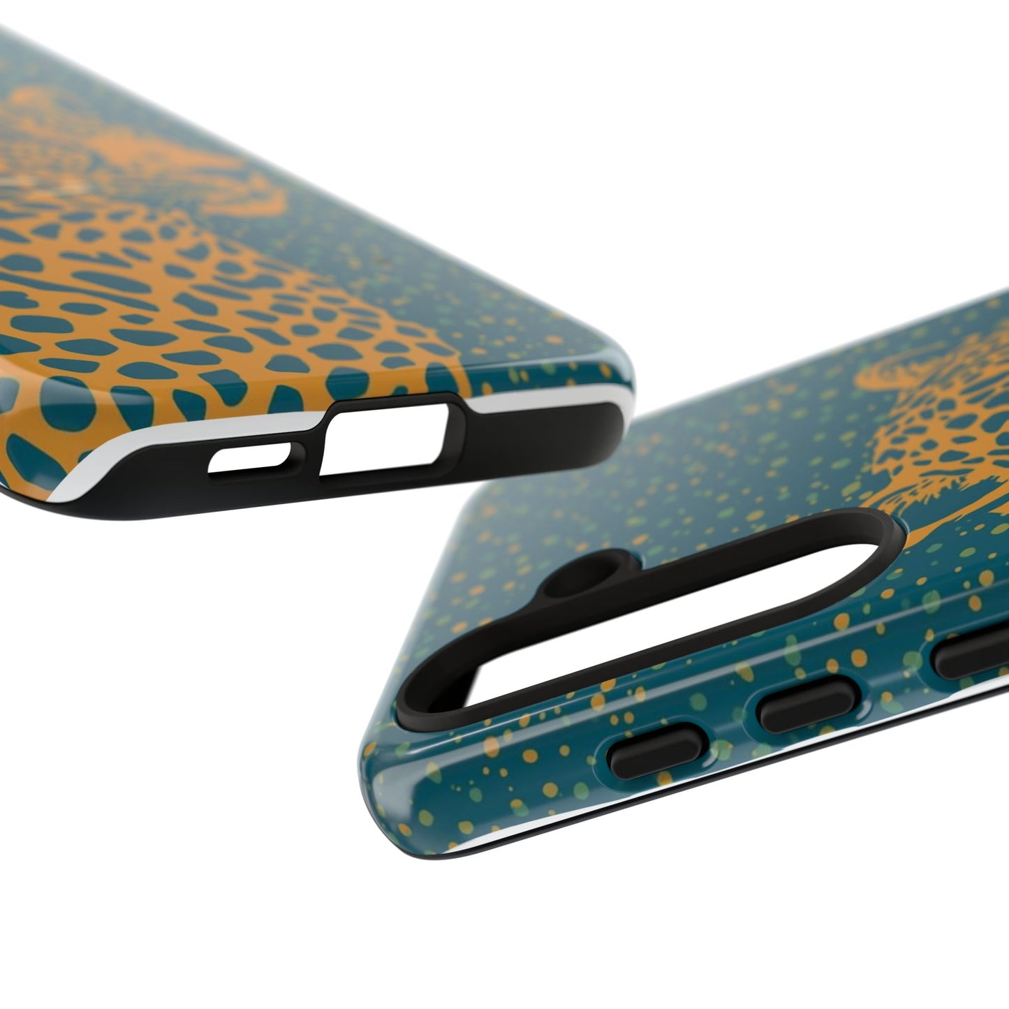 Leopard Spotlight Phone Case — Teal Gold Animal Print Protective Cover