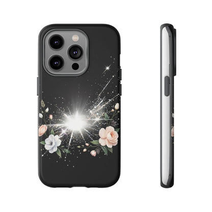 Floral Burst Phone Case — Protective Black Sparkle Design