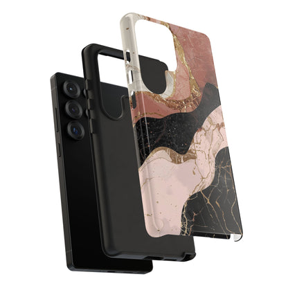Marbled Rose Gold Phone Case — Abstract Pink & Black Protective Tough Case